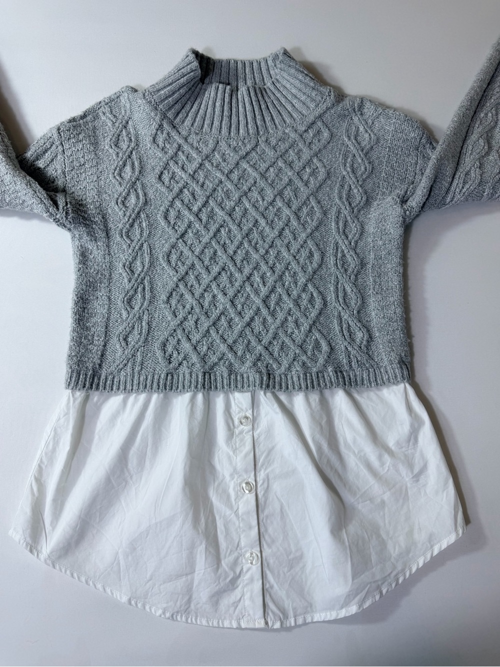 Anthropologie Maeve Cable Knit Layer Sweater Women XS Gray White Boho Mock Neck - Picture 5 of 9